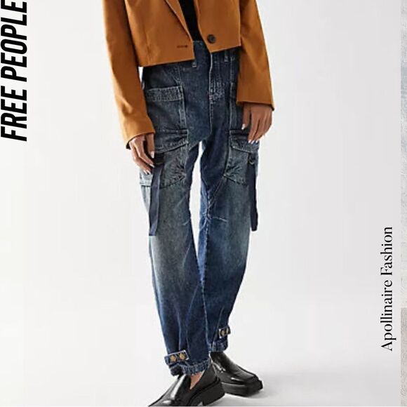 WE THE FREE HAZEL PULL ON UTILITY JEANS IN DARK AND STORMY NWT SMALL - Picture 5 of 9